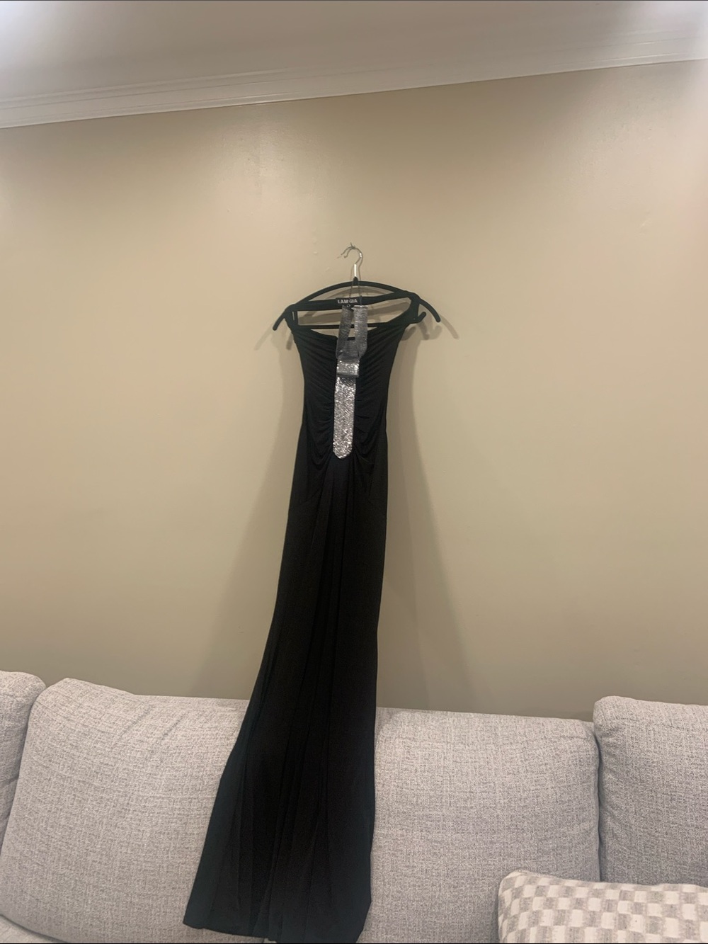 I.AM.GIA Black Maxi Dress with Silver Sequin Placket